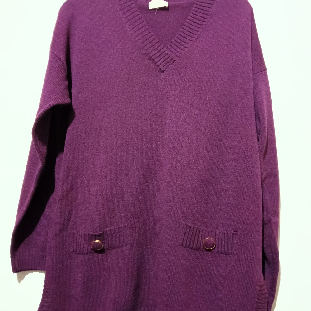 Ann Wi long sleeve V-neck eggplant purple sweater size XXL